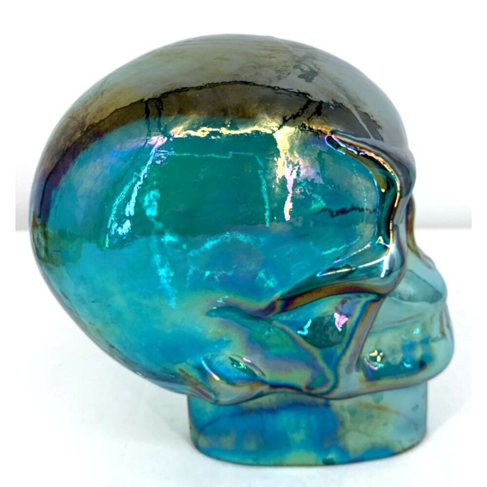 Iridescent Blue Glass Skull Life Size Mannequin Skeleton Head Display 7.5" Tall - Picture 2 of 6
